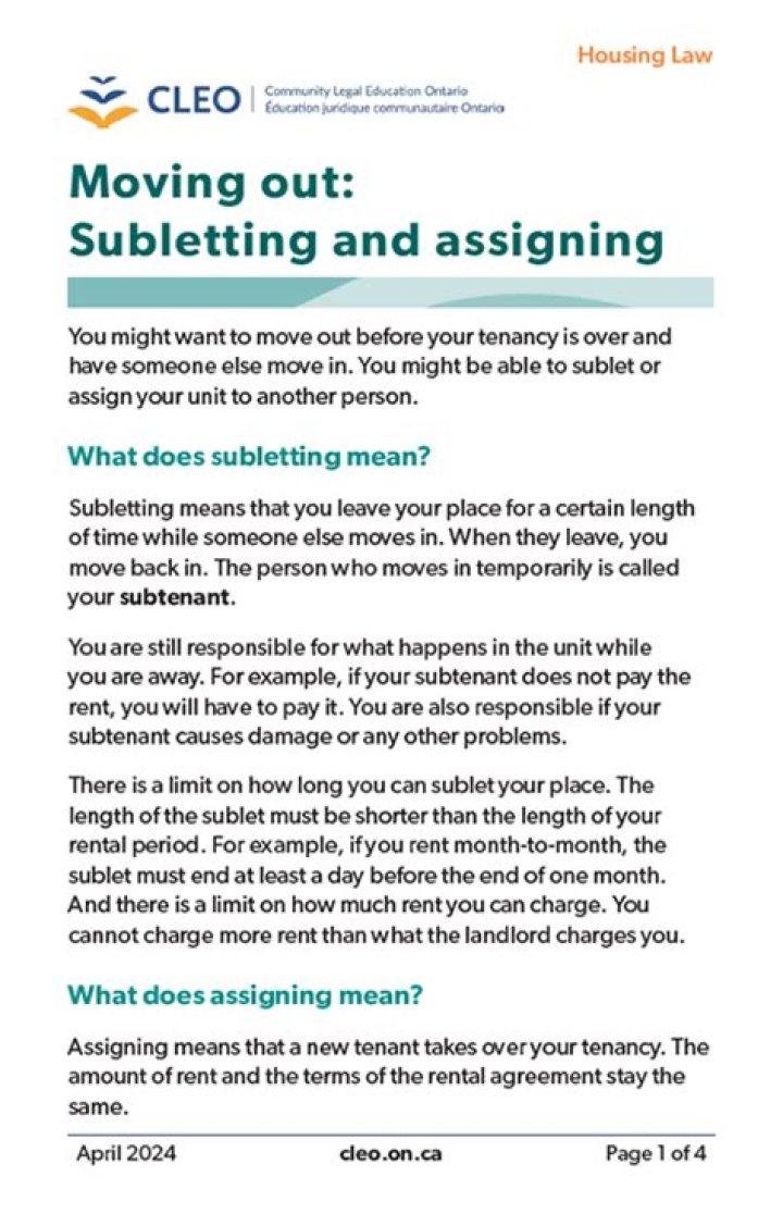 Can landlord refuse sublet Ontario?