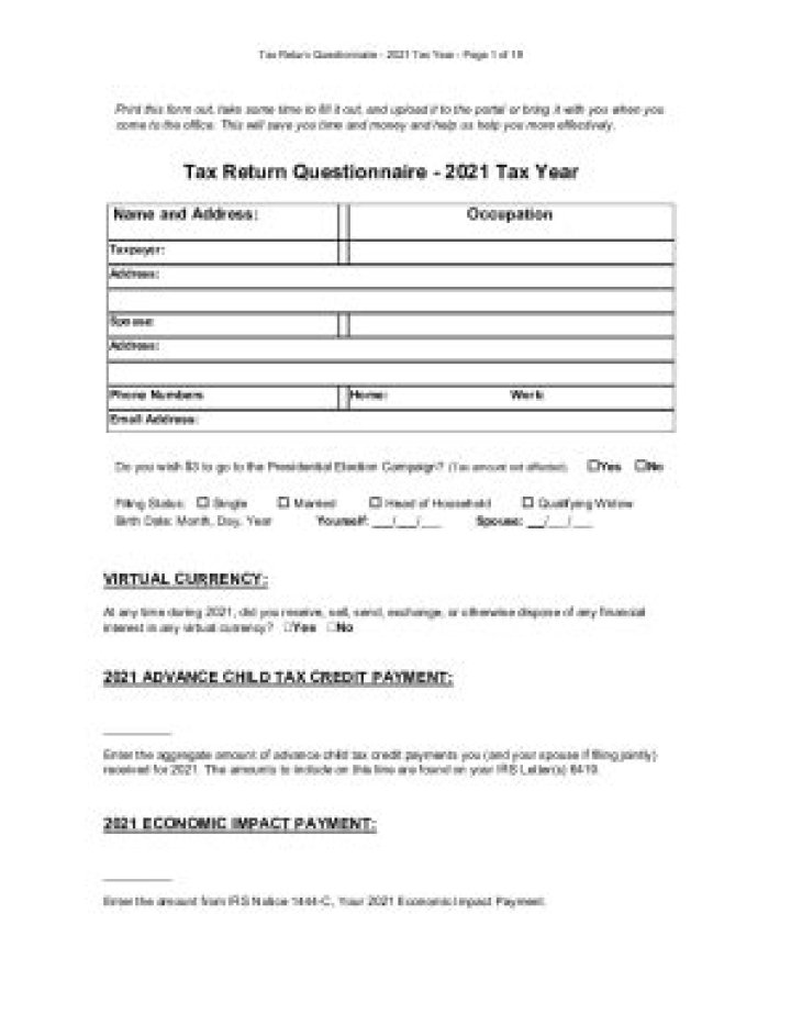 Do you need to complete the tax return questionnaire?