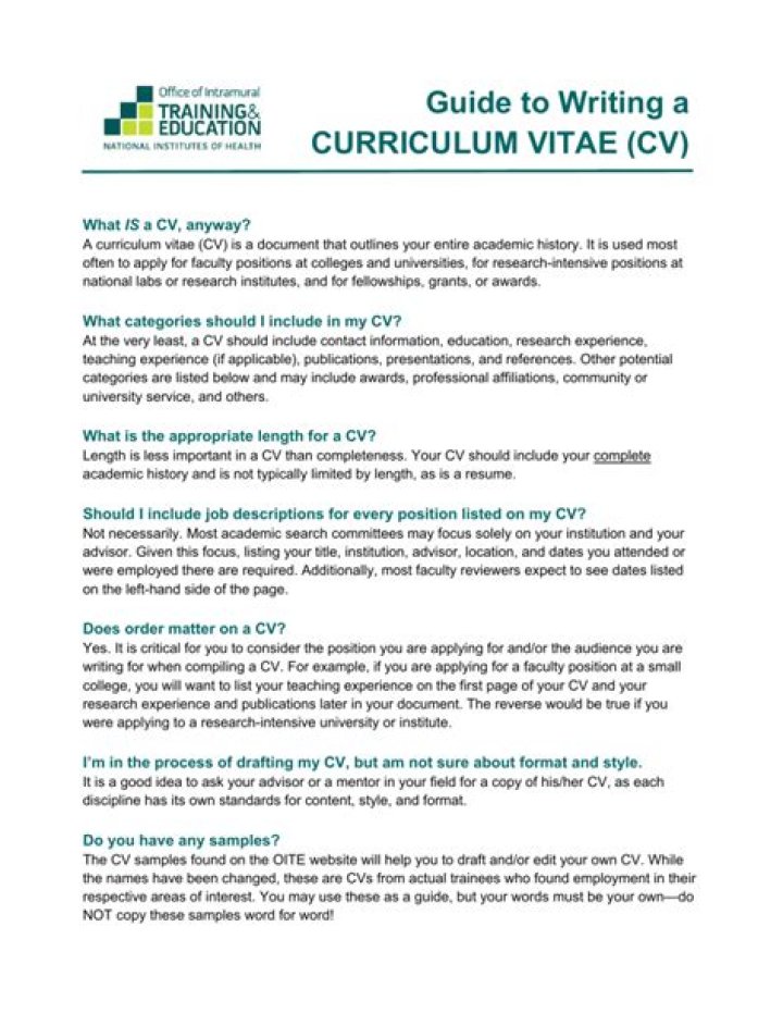 Hints for writing a curriculum vitae
