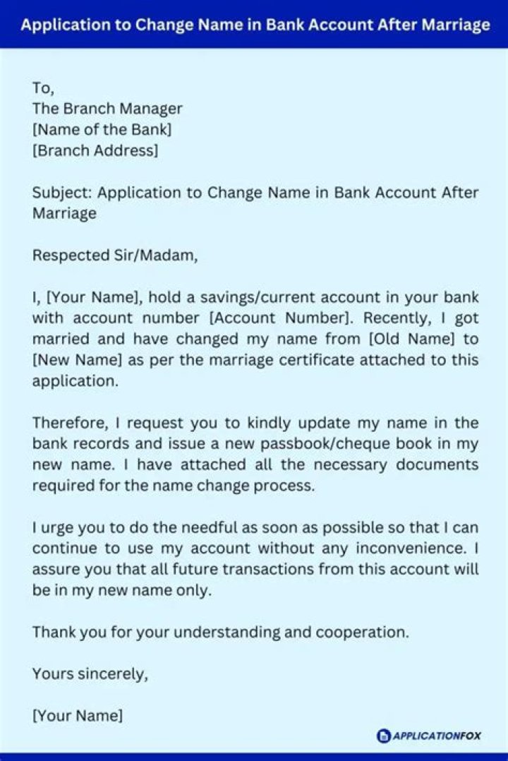 How do I change my bank account name after marriage?