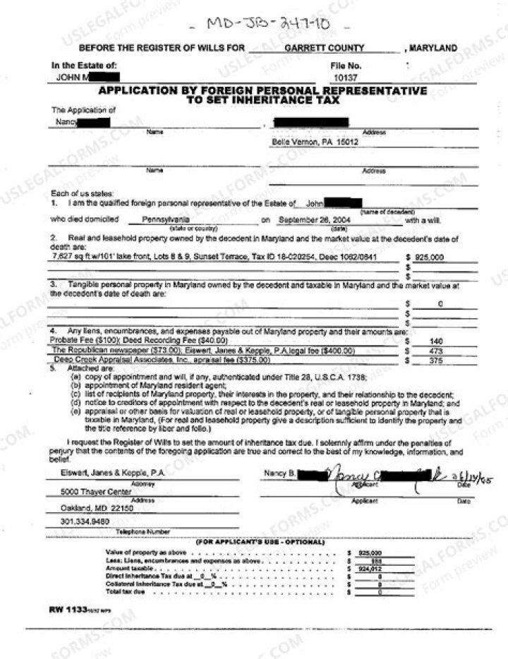 How do I file inheritance tax in Maryland?