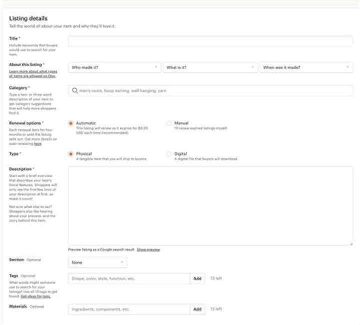 How do I get my first listing on Etsy?