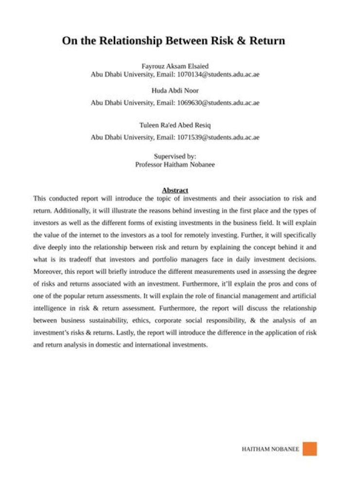 How do you explain the relationship between risk and return?