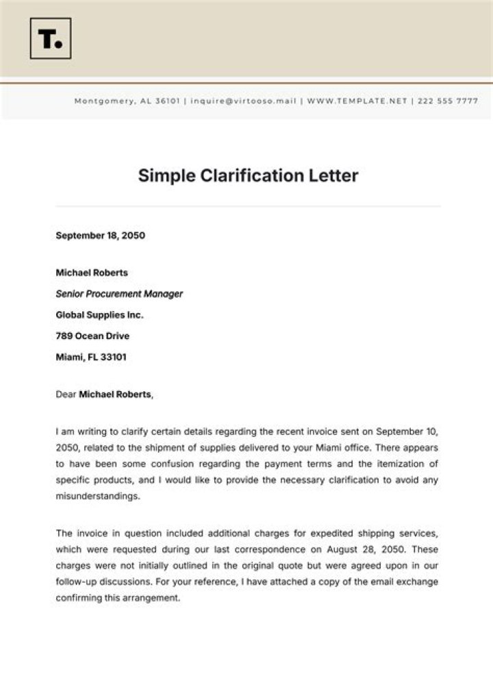 How do you write a letter seeking clarification?
