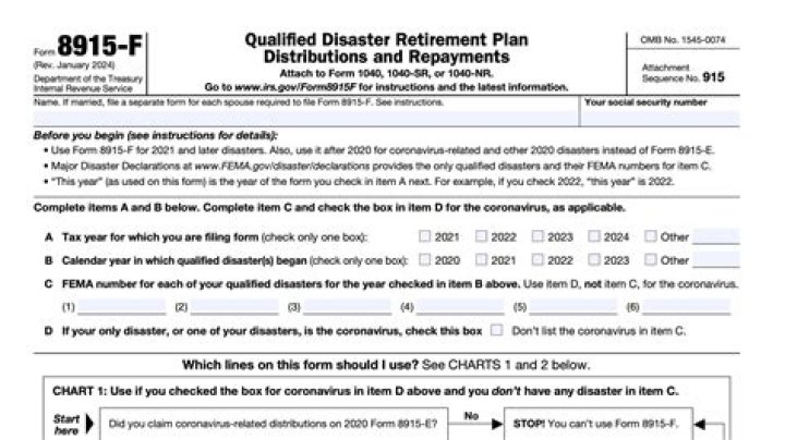 How does Form 8915 E work?