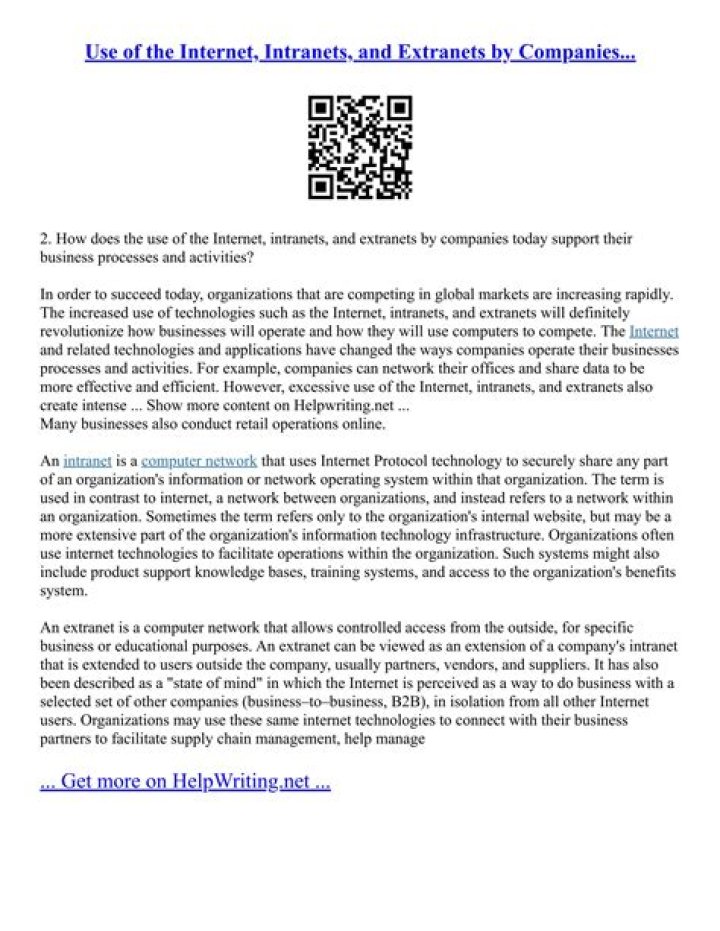 How does the use of the Internet intranets and extranets by companies today support their business processes and activities?