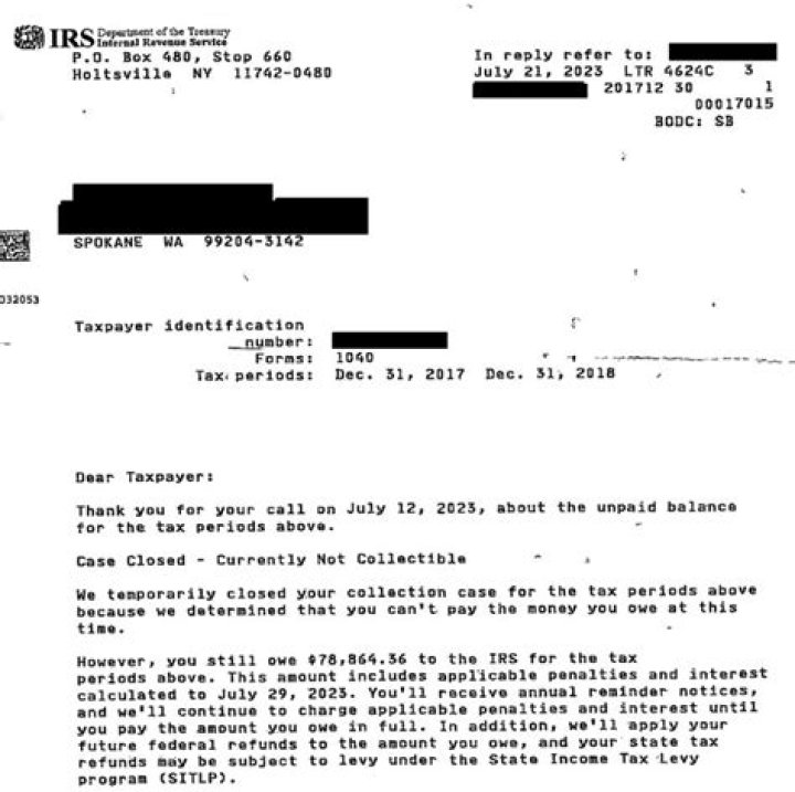 How to get currently not collectible status from the IRS?