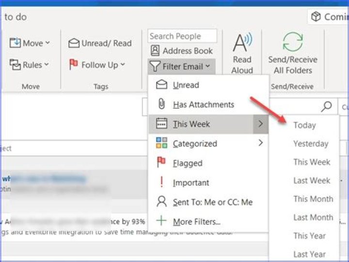 How to show emails received today or yesterday in outlook?