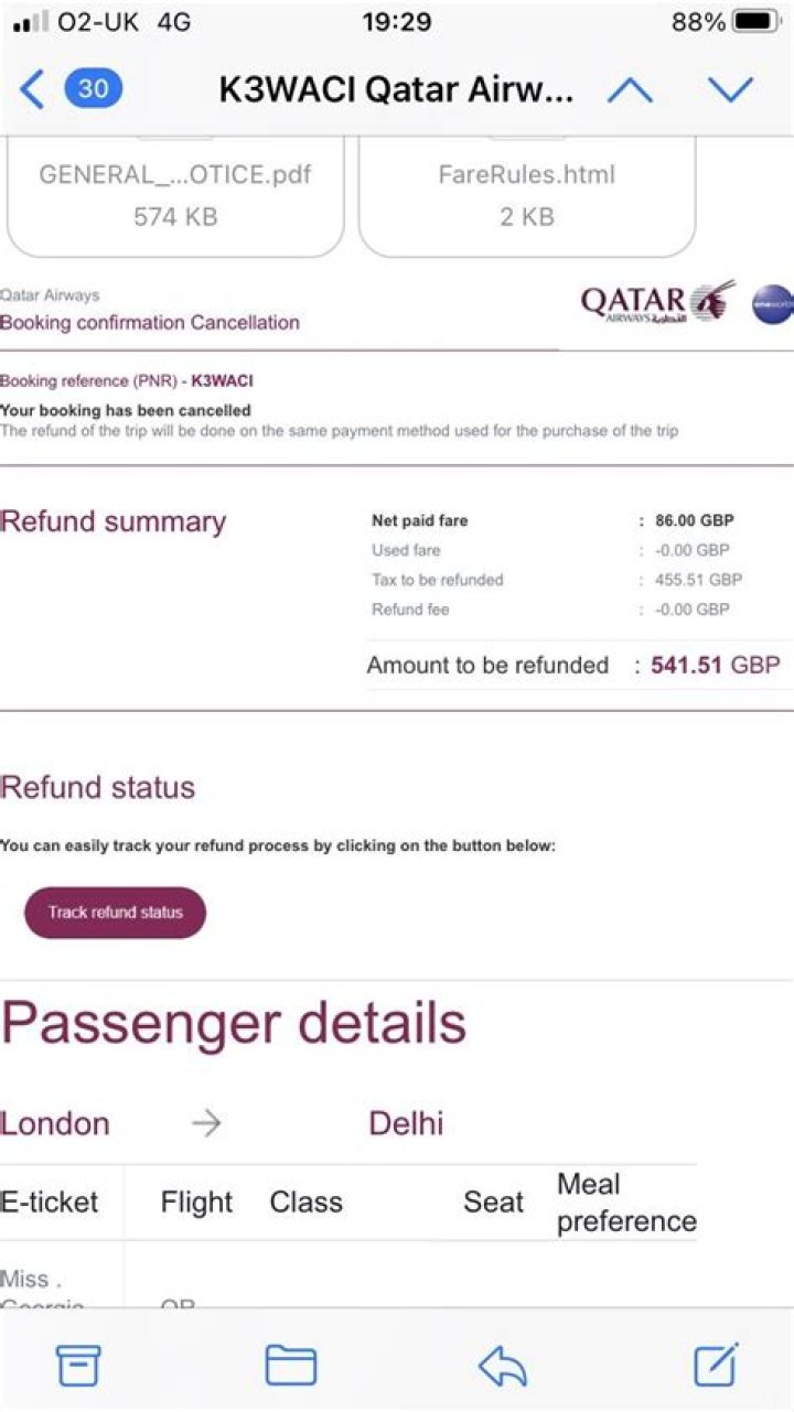 Is Qatar Airways giving full refund?