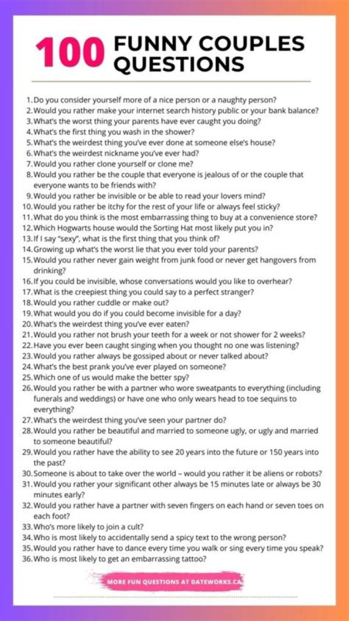 What are 100 fun relationship questions for couples?