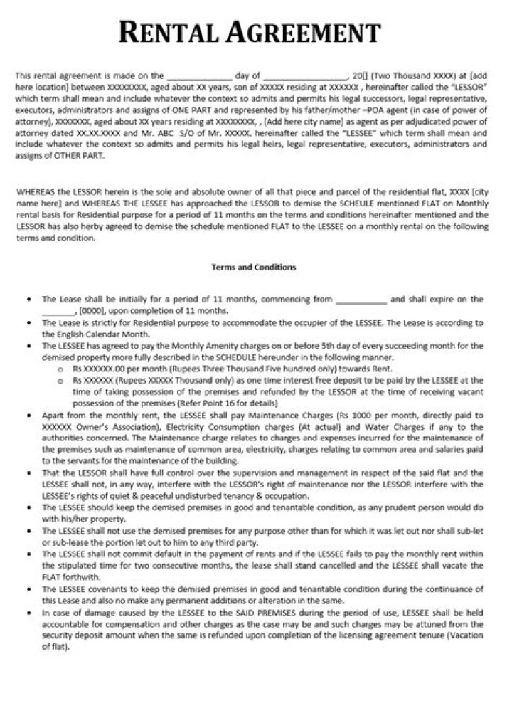 What are 5 important terms that should be included in a rental agreement?