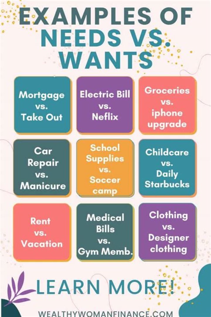 What are some examples of wants and needs?