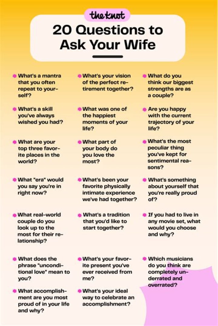What are some questions to ask your wife?