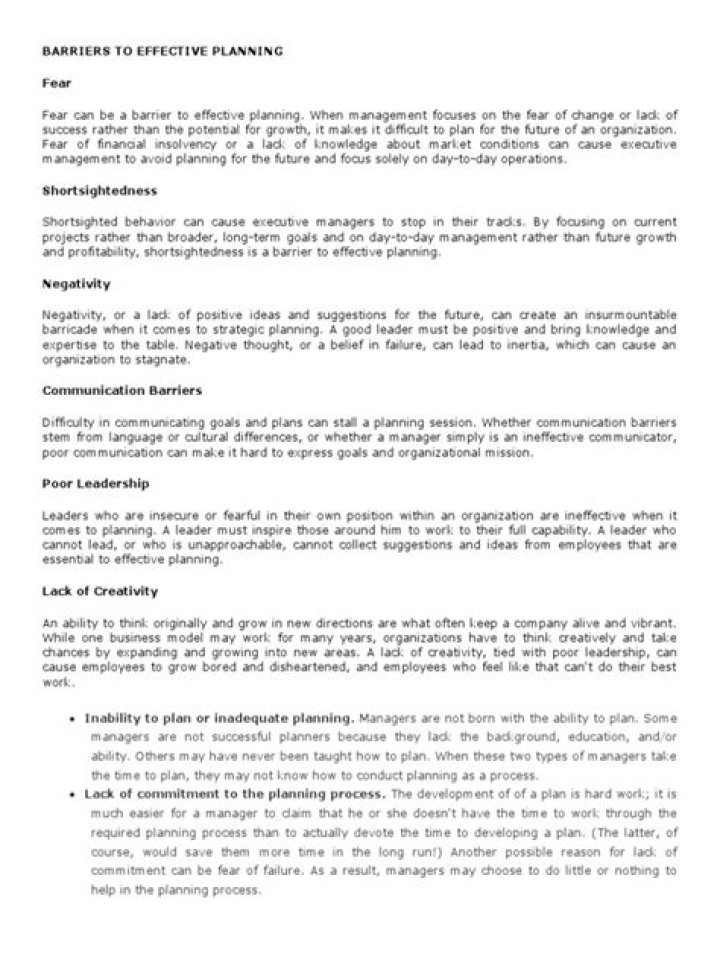 What are the barriers to effective planning and how the organization can overcome them?