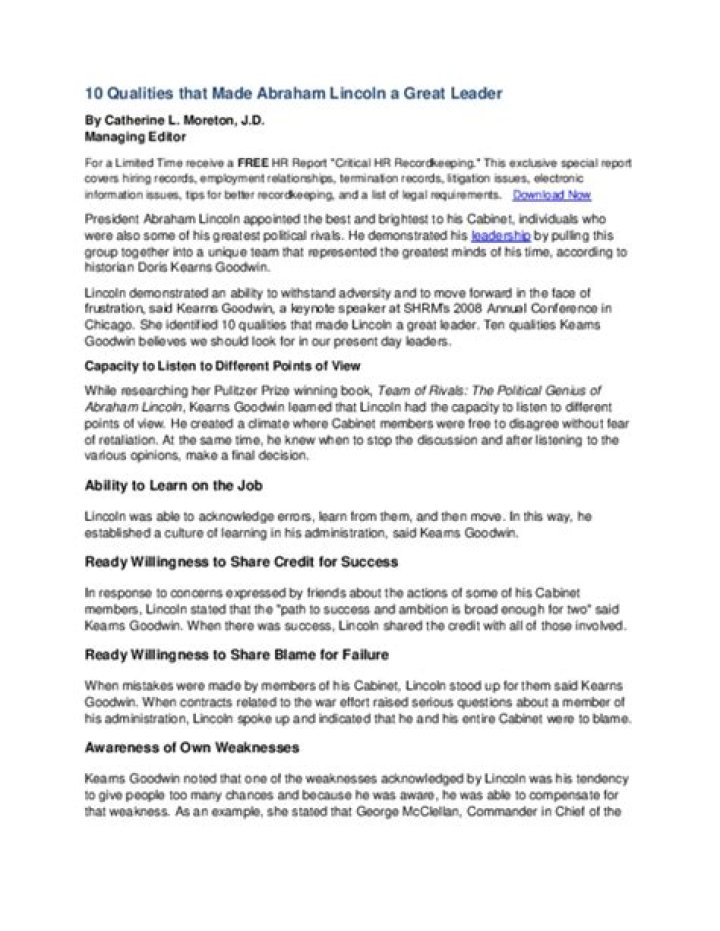 What characteristics made Abraham Lincoln a great leader?