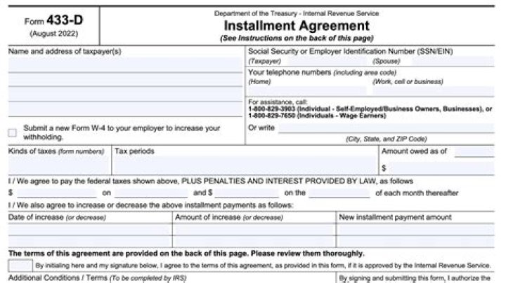 What form is the IRS installment agreement?