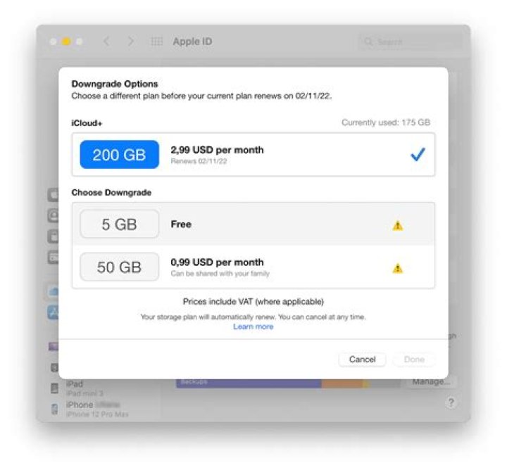 What happens if I cancel my 50gb iCloud storage?
