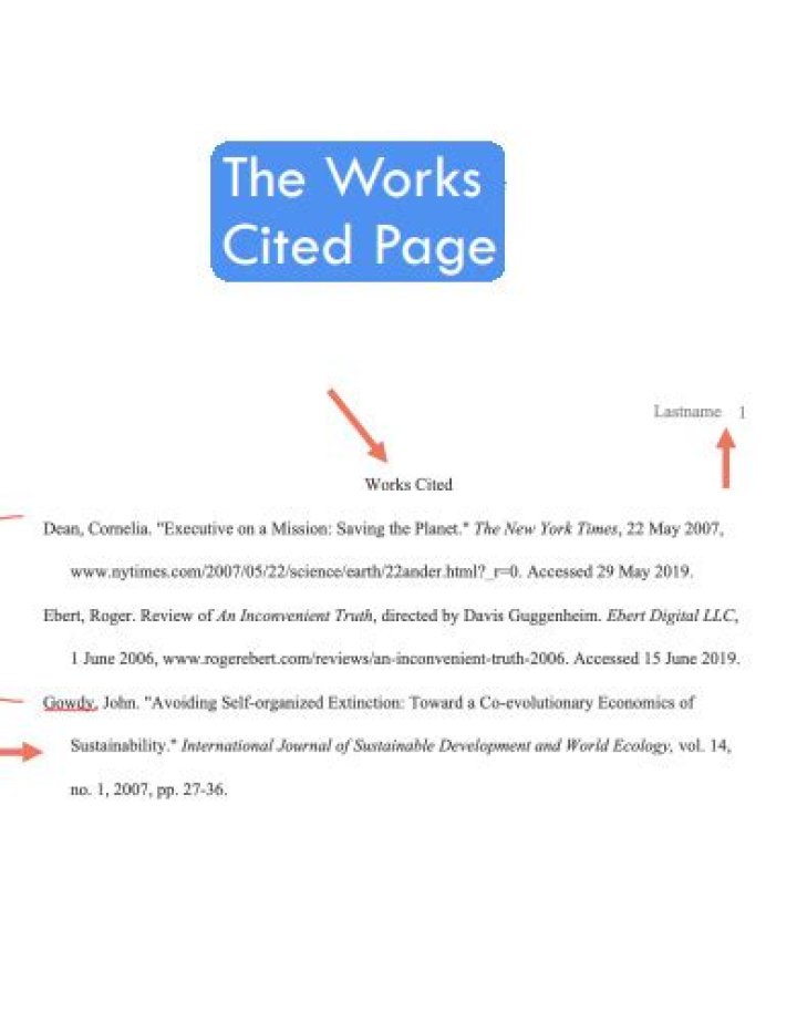 What information should be included in a works cited page?