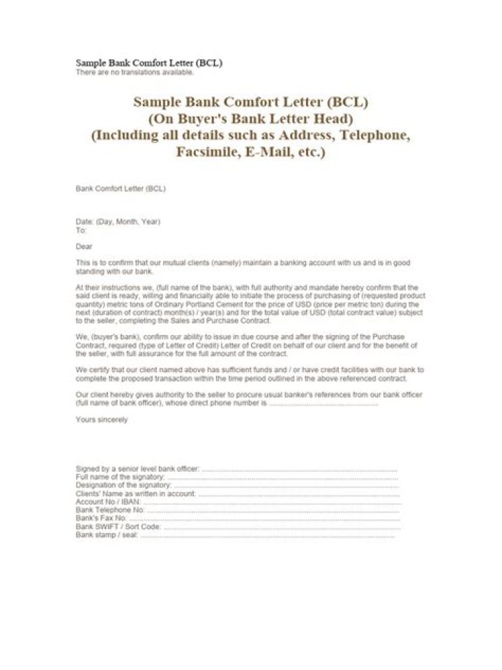 What is a bank comfort letter?