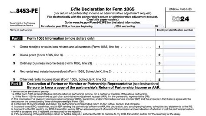 What is a form 8453-PE?