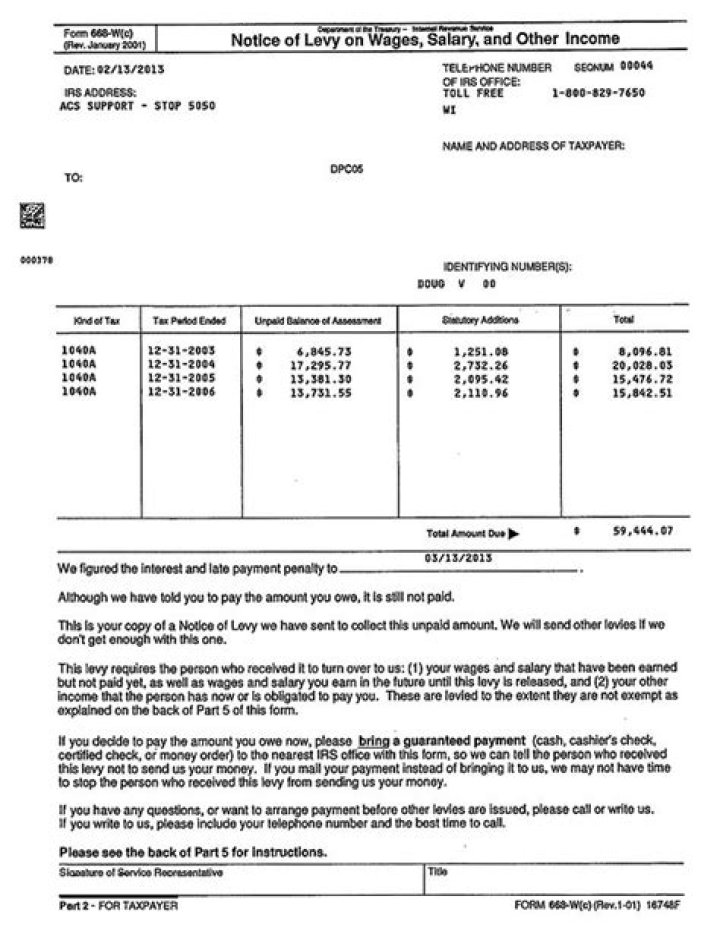 What is a notice of levy on wages?