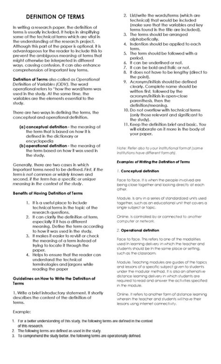 What is definition of terms in research paper?