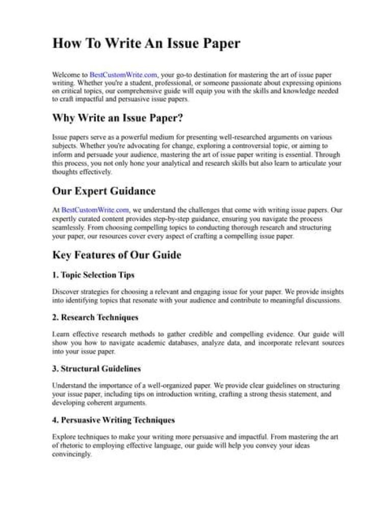 What is the purpose of an issue paper?