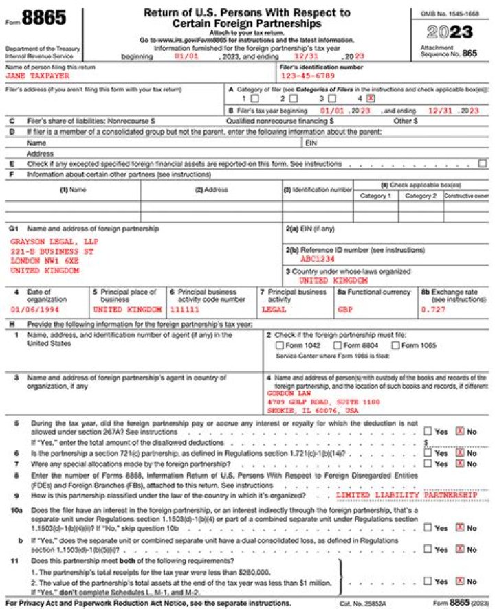 What is the purpose of form 8865?