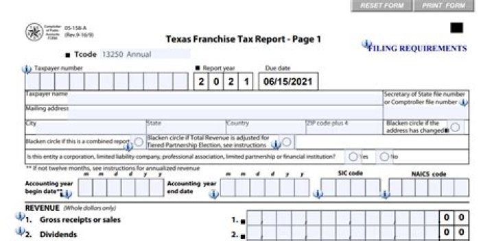 What is the report year for Texas franchise tax?
