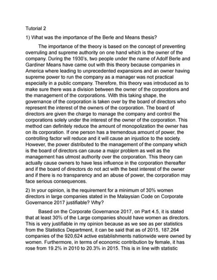 What was the importance of the Berle and Means thesis?