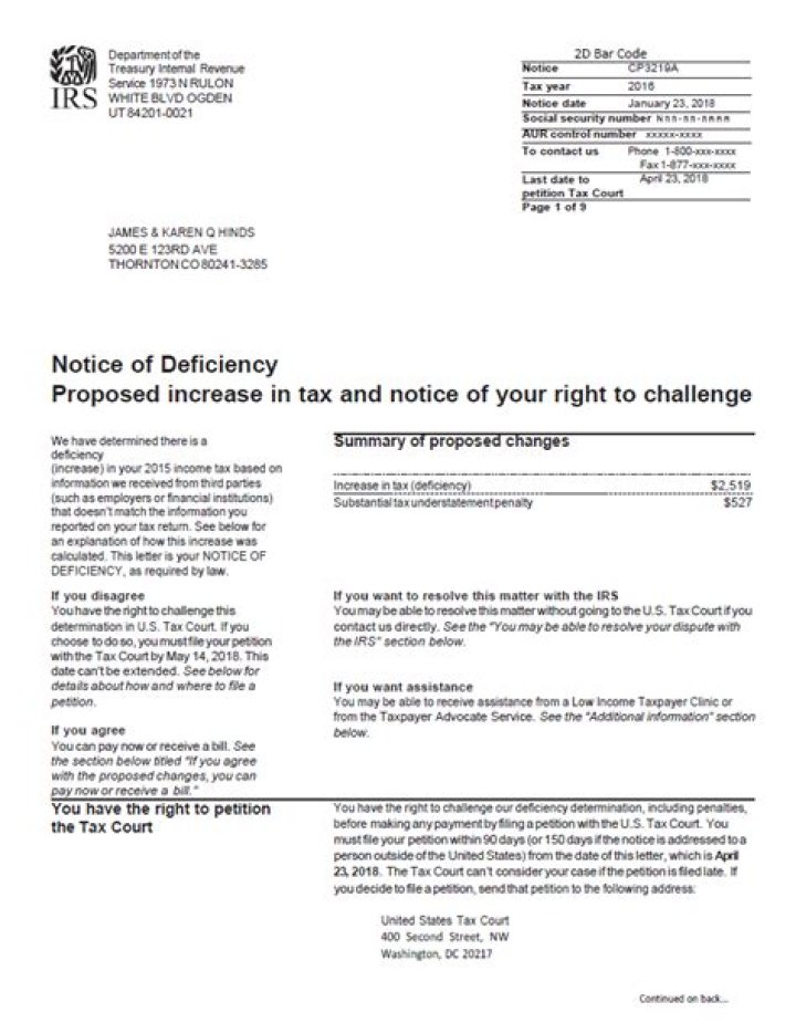 When does the IRS send a notice of deficiency?