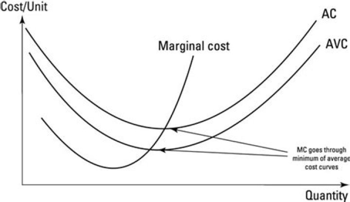 Where does the marginal cost curve intersect the average variable cost curve?