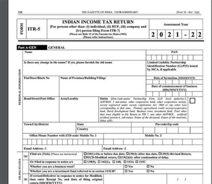 Which form is used for income tax return for individual?