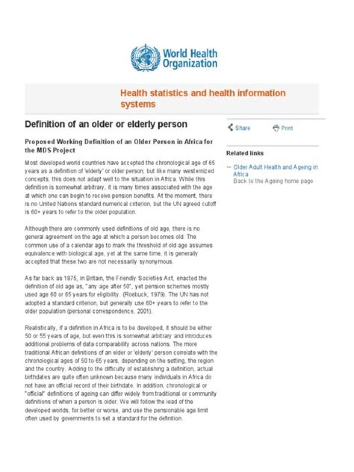 WHO definition of an older or elderly person?