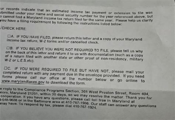 Why did I get a letter from the Comptroller of Maryland?