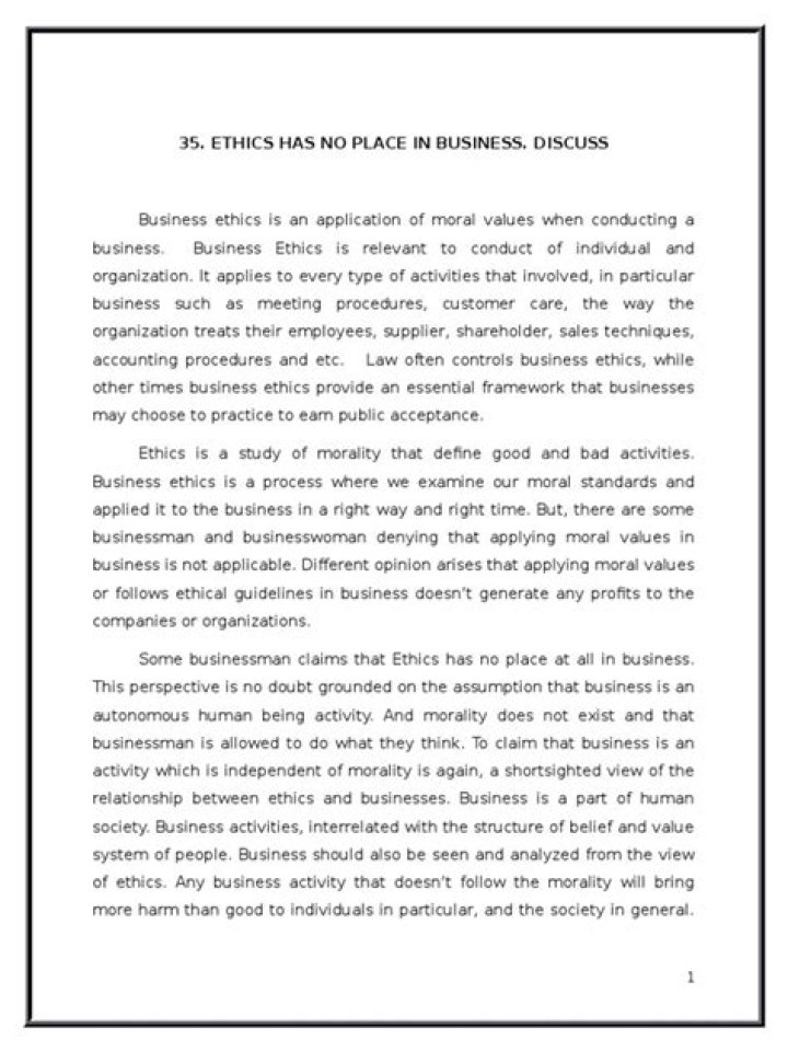 Why ethics has no place at all in business?